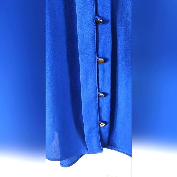 Electric Blue Pleated Blouse with Gold buttons - Picture 5 of 5